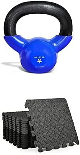 Yes4All Combo Kettlebell aus Gusseisen und puzzlematte, Kugelhantel und sportmatte, Schwunghantel und bodenschutz, Kugelgewicht und bodenfliesen gymnastikmatte trainingsmatte 30x30 cm von Yes4All