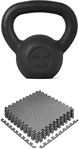 Yes4All Combo Kettlebell aus Gusseisen und puzzlematte, Kugelhantel und sportmatte, Schwunghantel und bodenschutz, Kugelgewicht und bodenfliesen gymnastikmatte trainingsmatte 60x60 cm von Yes4All