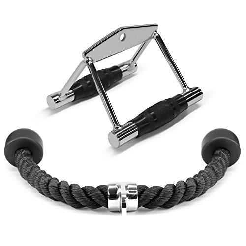 Yes4All Cable Attachment Combo, Aufsatz für Lattenmaschine, Gerade Rotierende, V-förmige Stange, Kabelbefestigung, Kabel Maschine Zubehör für Home Gym, Doppel-D-Griff Gummi + Trizepsseil, Standard von Yes4All