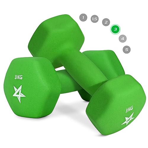 Yes4All YSB5 Hex Neopren Hanteln Set Gewichte für Krafttraining Yoga Pilate - Kurzhanteln 2er set, Dumbbells Set für Frauen Männer, 3 kg hanteln 2 er set, hellgrün von Yes4All