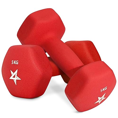 Yes4All YJ9U Hex Neopren Hanteln Set Gewichte für Krafttraining Yoga Pilate - Kurzhanteln 2er set, Dumbbells Set für Frauen Männer, 5 kg hanteln 2 er set, rot von Yes4All