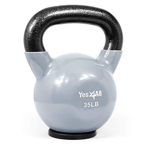 Yes4All T1XL Kettlebell aus Gusseisen mit Vinylbeschichtung und Gummifuß, 15.8 kg von Yes4All