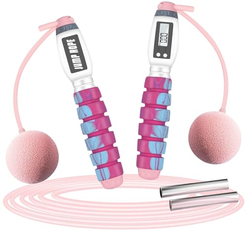 Springseil Mit Zähler, Speed Rope Springseil Erwachsene Mit Kalorienzähler Zum Abnehmen, Längenverstellbares Seil Für Männer, Frauen Und Kinder(Pink) von Yezelend