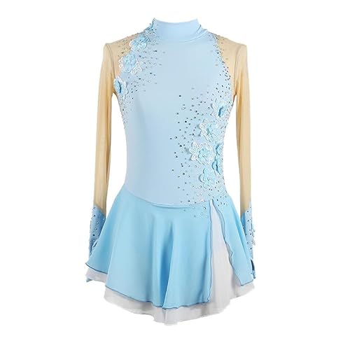 Yhsgscr B,6 Years, Langarm Eiskunstlauf Kleid Mädchen Blume Ballett Tanzrock Netz Spleiß Gymnastik Trikot Wettkampf Leistung Bekleidung Für Damen von Yhsgscr