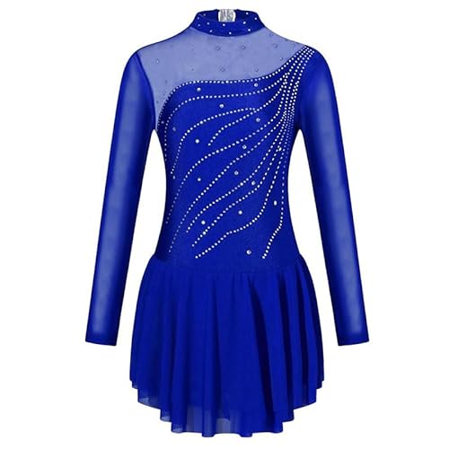 Yhsgscr Blau,11 Years, Eiskunstlauf Kleid Langarm Ballett Tanzrock Damen Rhythmische Gymnastik Anzüge Leistung Kleidung Einfarbig Eislaufen Wettkampf Kleider von Yhsgscr