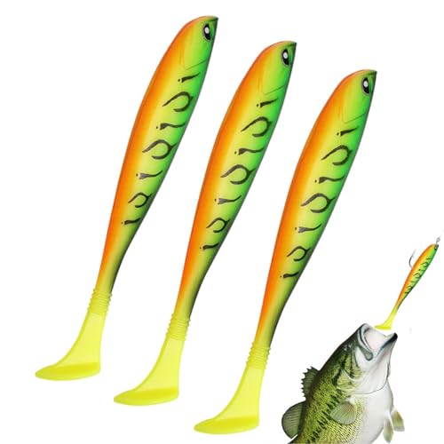 Yhsioaklo Barsch-Angelköder-Set, Angelköder für Süß- und Salzwasser | Verschleißfeste PVC-T-Tail-Softfisch-Angelköder | Verschleißfeste Swimbait, realistische Angelköder für Zander, Forelle, Barsch, von Yhsioaklo