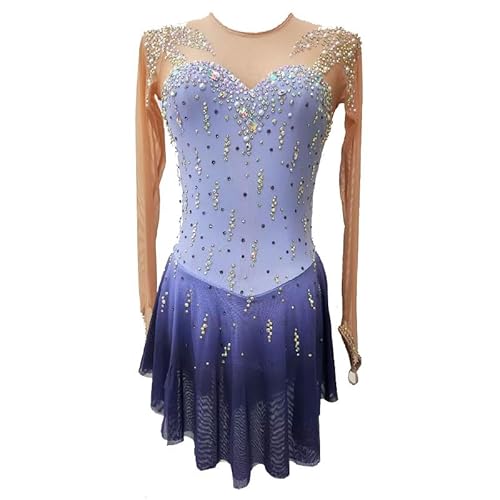 Yhwacyznm A,12 Years, Damen Eiskunstlauf Kleid Haken Ärmel Ballett Tanzrock Farbverlauf Eislaufkleider Mädchen Rhythmische Gymnastik Kleidung Mit Strass von Yhwacyznm