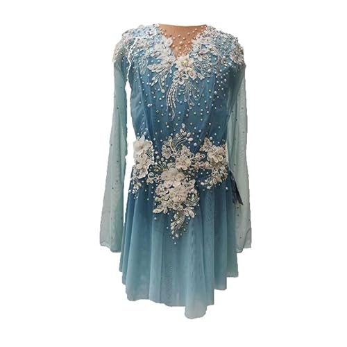 Yhwacyznm A,M, Langarm Eiskunstlauf Kleid Mädchen Winter Sport Leistung Kleidung Damen Blume Roller Ice Gymnastik Turnanzug Wettkampf Tanzoutfit von Yhwacyznm