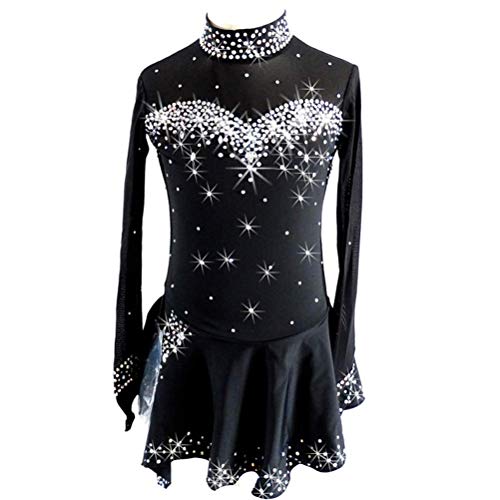 Yhwacyznm Schwarz,11 Years, Damen Eiskunstlauf Kleid Langarm Roller Ice Leistung Kleidung Mädchen Gymnastikanzug Tanzoutfit Handgefertigt Eislauf Kleider von Yhwacyznm