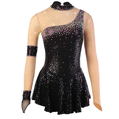 Yhwacyznm Schwarz,12 Years, Damen Eiskunstlauf Kleid Mädchen Rollschuhlaufen Ballett Tanz Rock Glänzend Strass Gymnastikanzug Leistung Wettkampf Kostüme von Yhwacyznm