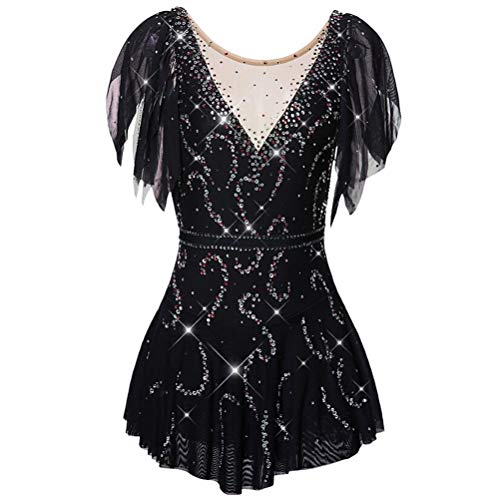 Yhwacyznm Schwarz,16 Years, Eislaufkleider Mesh Spleiß Winter Sport Wettbewerb Gymnastik Leotard Costume Hohe Elastizität Balletttanz Rock Glänzender Strass Figur Skating Kleid von Yhwacyznm