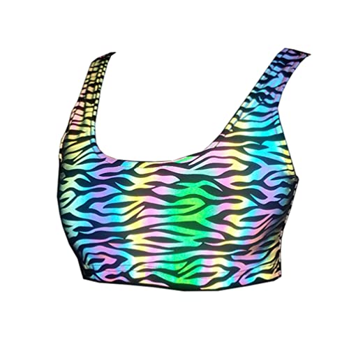 YiLianDa Damen Bunter Reflektierende Sport BH, Elastisch Gemütlich Party Nachtclub Tanztop, Sport Casual Fitness Nacht Leuchtender Top mit gepolstert Zebra BH XL YiLianDa Damen Bunter Reflektierende Sport BH, Elastisch Gemütlich Party Nachtclub Tanztop, Sport Casual Fitness Nacht Leuchtender Top mit gepolstert Zebra BH XL von YiLianDa