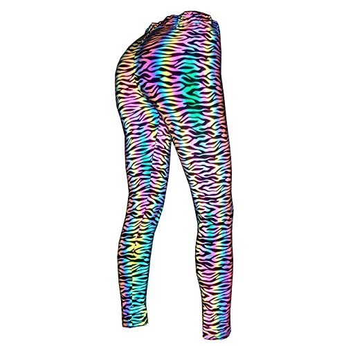 YiLianDa Damen Bunter Reflektierende Yoga Hose, Hohe Taille Elastisch Party Nachtclub Tanzhose, Sport Casual Fitness Nacht Leuchtender Leggings Zebra Leggings M von YiLianDa