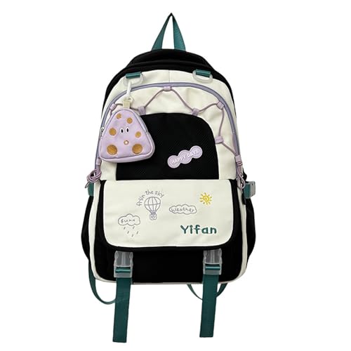 Rucksack aus Nylon mit großer Kapazität für Teenager, Mädchen, Schule, Reisen, modisch, kontrastfarben, Laptop-Tasche mit kleiner Münztasche von YiQinzcxg