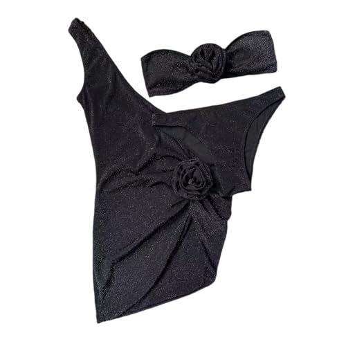 YiQinzcxg 3-teiliger Bandeau Badeanzug Für Damen 3D Blumen Badeanzug Mit Überzug Trägerloses Damen Set Für Urlaub Surfen von YiQinzcxg