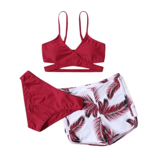 YiQinzcxg 3-teiliger Damen Badeanzug Mit Strand Badeshorts Dreieckiges Set Tiefes V Ausschnitt Bikinioberteil Und Niedrige Taille Unten von YiQinzcxg