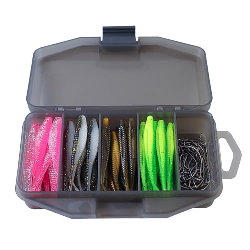 YiQinzcxg 60Pcs Fisch Lockt Weiche Künstliche Köder Für Angeln Band Lockt Weiche Bunte Gabel Schwanz Swimbaits Mit Kurbel Haken von YiQinzcxg