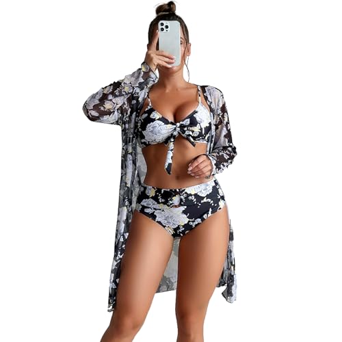 YiQinzcxg Damen Badeanzug Mit Blumenmuster Badeshorts Set 3-teiliges Damen Badeanzug Mit Strand Vertuschung Für Die Sommerparty von YiQinzcxg