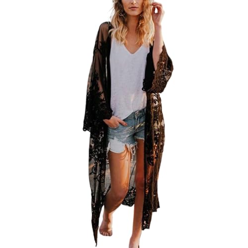 YiQinzcxg Strand-Kimono für Damen, lange Strickjacken, vorne offen, Bikinis, Badeanzug, langer Kimono, Strand-Cardigans von YiQinzcxg