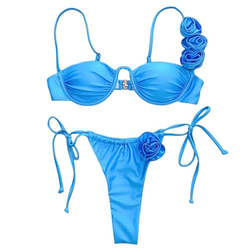 YiQinzcxg Zweiteiliger Badeanzug Für Damen 3D Blumen Badeanzug Gerüschtes Badeoberteil Und Slips Mit Niedriger Taille von YiQinzcxg