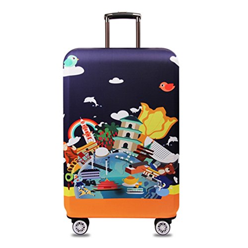 YianBestja Elastisch Kofferhülle Kofferschutzhülle Gepäck Cover Reisekoffer Hülle Koffer Schutzhülle Luggage Cover mit Reißverschluss (Building, XL (29-32 Zoll)) von YianBestja