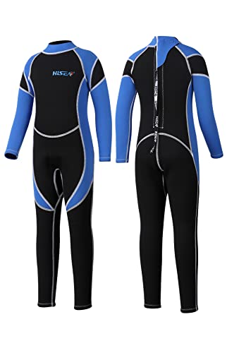 Yikayin Neoprenanzug Kinder Lang, 2.5mm Neoprenanzug Jungen Mädchen Rücken-Reißverschluss, Neopren Kinder Thermo zum Schwimmen, Tauchen, Schnorcheln, Surfen, SUP - Blau S von Yikayin