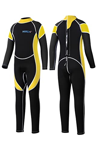 Yikayin Neoprenanzug Kinder Lang, 2.5mm Neoprenanzug Jungen Mädchen Rücken-Reißverschluss, Neopren Kinder Thermo zum Schwimmen, Tauchen, Schnorcheln, Surfen, SUP - Gelb XL von Yikayin