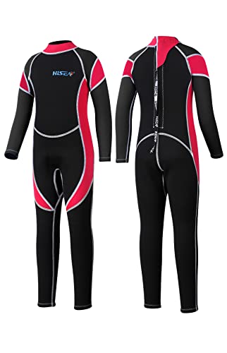 Yikayin Neoprenanzug Kinder Lang, 2.5mm Neoprenanzug Jungen Mädchen Rücken-Reißverschluss, Neopren Kinder Thermo zum Schwimmen, Tauchen, Schnorcheln, Surfen, SUP - Rot XL von Yikayin