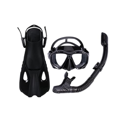 Schnorchelset mit Flossen, Schnorchelausrüstung in Reisegröße mit Schwimmflossen, Hochwertige Tauchermaske für Kinder Erwachsene-Black||L/XL von Yinova