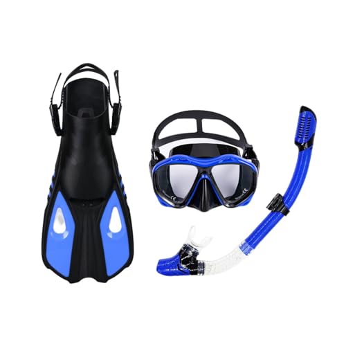 Schnorchelset mit Flossen, Schnorchelausrüstung in Reisegröße mit Schwimmflossen, Hochwertige Tauchermaske für Kinder Erwachsene-Blue||S/M von Yinova