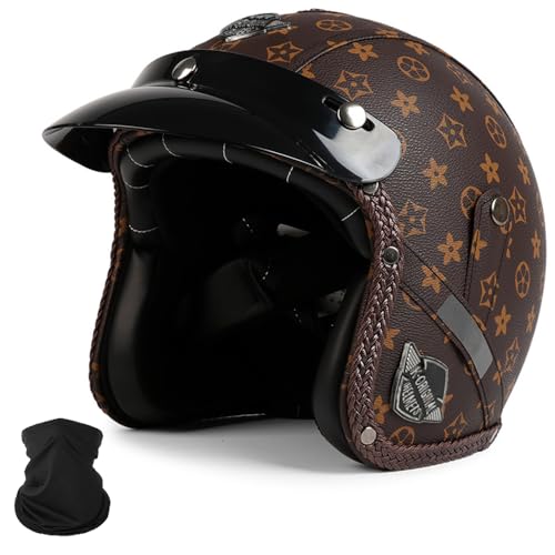 Moped Helm mit ECE/DOT-Zertifizierung, Retro Helm, Rollerhelm Cruiser Chopper Skateboardhelm, Antikollisionshelm Motorradhelm mit Visier, für Damen und Herren Erwachsene, M~XXL von Yirunfa