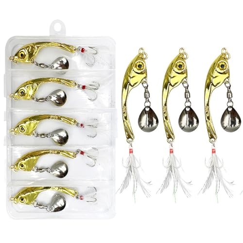 Yixinly 5 Stück Jig Spinner Set 15g in Köderbox, Angeln Metall Löffel Köder Spinner Bleikopfspinner für Barsch Hecht Zander Döbel, Angelgeschenke für Männer, Angelköder für Süß- und Salzwasser (Gold) Yixinly 5 Stück Jig Spinner Set 15g in Köderbox, Angeln Metall Löffel Köder Spinner Bleikopfspinner für Barsch Hecht Zander Döbel, Angelgeschenke für Männer, Angelköder für Süß- und Salzwasser (Gold) von Yixinly