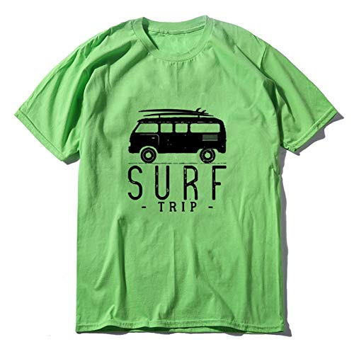 YjDyJJ Kurzarm T-Shirt Mode Lose Männer T-Shirt Hip Hop Surf Trip Sommer Lässig Kurzarm Männlich O-Ausschnitt T-Shirt Party T-Shirts Cool Print Grün von YjDyJJ