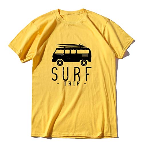 YjDyJJ Kurzarm T-Shirt Mode lose Männer T-Shirt Hip Hop Surf Trip Sommer lässig Kurzarm Herren männlich O-Ausschnitt T-Shirt Party T-Shirts Cool Yellow von YjDyJJ