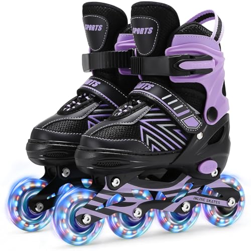 Inline Skates für Kinder Mädchen, Verstellbare Inliner Rollschuhe Kinder mit Allen leuchtenden Rädern für Damen Jungs Anfänger (S (EU28-32)) von Ylaide