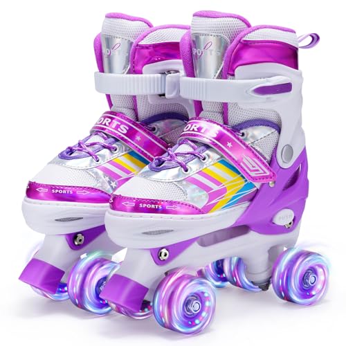 Kinder Rollschuhe für Mädchen Jungen Verstellbare, 8 Light Up Räder Quad Skates für Mädchen Jungen Kleinkind Anfänger Innen und Outdoor (Violett, S (EU28-32)) von Ylaide