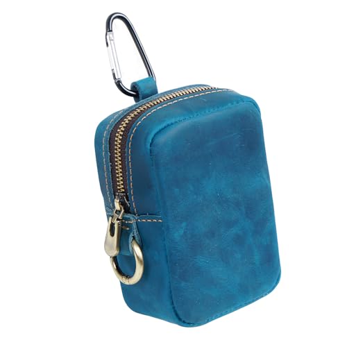 Mini Münze Geldbörse für Männer Frauen, echtes Leder Münztasche Organizer Case Tasche mit Reißverschluss, echtes Vintage Rindsleder Kleiner Schlüsselanhänger Cubic Key Wallet Blau von YlobdolY