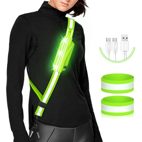 LED-Gürtel, reflektierende Schärpe für Spaziergänge in der Nacht, hohe Sichtbarkeit, verstellbare Sicherheitsausrüstung, leuchtender Laufgürtel, reflektierende Ausrüstung mit Handytasche/Armband für LED-Gürtel, reflektierende Schärpe für Spaziergänge in der Nacht, hohe Sichtbarkeit, verstellbare Sicherheitsausrüstung, leuchtender Laufgürtel, reflektierende Ausrüstung mit Handytasche/Armband für von Ylzzrs