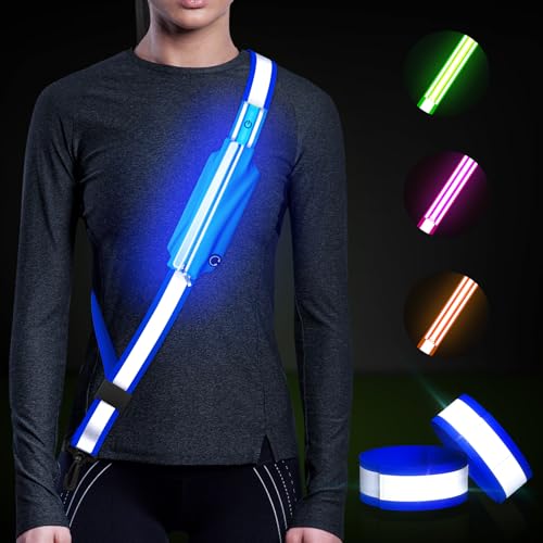 LED-Gürtel, reflektierende Schärpe für Spaziergänge in der Nacht, hohe Sichtbarkeit, verstellbare Sicherheitsausrüstung, leuchtender Laufgürtel, reflektierende Ausrüstung mit Handytasche (Blau) LED-Gürtel, reflektierende Schärpe für Spaziergänge in der Nacht, hohe Sichtbarkeit, verstellbare Sicherheitsausrüstung, leuchtender Laufgürtel, reflektierende Ausrüstung mit Handytasche (Blau) von Ylzzrs