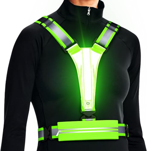 Reflektierende LED-Weste, Laufausrüstung, über wiederaufladbar, leuchtende Laufweste, Brust, Handyhalter für Läufer, Nachtspaziergänge, 6–11 Stunden Licht, verstellbare Taille/Schulter für (grün) Reflektierende LED-Weste, Laufausrüstung, über wiederaufladbar, leuchtende Laufweste, Brust, Handyhalter für Läufer, Nachtspaziergänge, 6–11 Stunden Licht, verstellbare Taille/Schulter für (grün) von Ylzzrs