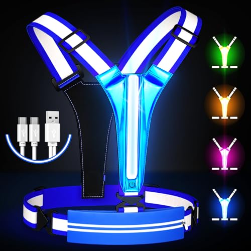 Reflektierende LED-Weste, Laufausrüstung, über wiederaufladbar, leuchtende Laufweste, Brust, Handyhalter für Läufer, Nachtspaziergänge, 6–11 Stunden Licht, verstellbare Taille/Schulter für (Blau) Reflektierende LED-Weste, Laufausrüstung, über wiederaufladbar, leuchtende Laufweste, Brust, Handyhalter für Läufer, Nachtspaziergänge, 6–11 Stunden Licht, verstellbare Taille/Schulter für (Blau) von Ylzzrs