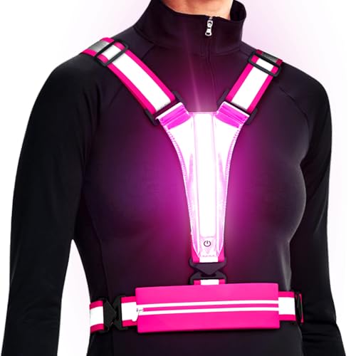 Reflektierende LED-Weste, Laufausrüstung, über wiederaufladbar, leuchtende Laufweste, Brust, Handyhalter für Läufer, Nachtspaziergänge, 6–11 Stunden Licht, verstellbare Taille/Schulter für (rosa) Reflektierende LED-Weste, Laufausrüstung, über wiederaufladbar, leuchtende Laufweste, Brust, Handyhalter für Läufer, Nachtspaziergänge, 6–11 Stunden Licht, verstellbare Taille/Schulter für (rosa) von Ylzzrs