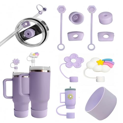 Ymoryiyi 10 Stück Stanley Cup Accessories & Zubehör Set – 6 Auslaufsichere Deckel, 3 Strohhalmdeckel, 1 Silikonboden für 1,2L & 850ml Stanley Cups (Lila) Ymoryiyi 10 Stück Stanley Cup Accessories & Zubehör Set – 6 Auslaufsichere Deckel, 3 Strohhalmdeckel, 1 Silikonboden für 1,2L & 850ml Stanley Cups (Lila) von Ymoryiyi