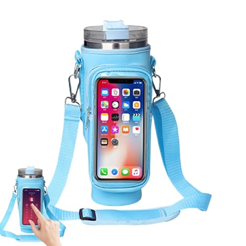 Wasserflaschen-Tragetasche, Wasserflaschen-Tragetasche mit Riemen, 40 Oz Flasche Sling Bag Sleeve Beutelhalter, Verstellbare, gepolsterte, isolierte Flaschenhülle mit Touchscreen-Handytasche für Spazi von Ynnhik