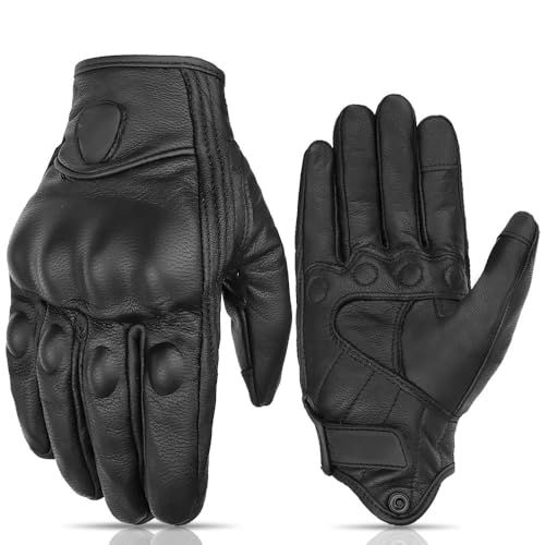 Motorradhandschuhe Sommer Vintage Motorrad Handschuhe Männer Schwarz Verschleiß-beständig Guantes Touchscreen Anti-Slip Retro Motobiker Motorrad Handschuhe(Noir,XL) von YoGaes