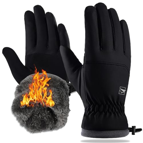 Yobenki Winter-Laufhandschuhe für Herren und Damen, Thermo-Handschuhe, wasserdicht, verdicktes Fleecefutter, warme Handschuhe, kaltes Wetter, Touchscreen-Handschuhe für Skifahren, Radfahren, Fahren von Yobenki