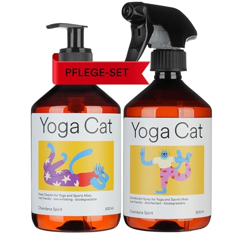 Yoga Cat Yogamatten Reinigungsset Desinfektionsspray + Tiefenreiniger je 500 ml I Yoga Matte Reiniger I Erneuert Rutschfestigkeit & Entfernt Schmutz I Vegan & Biologisch Abbaubar I Made IN Germany von Yoga Cat