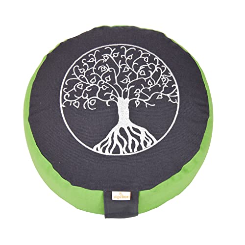 Yogabox Meditationskissen Glückssitz® Lebensbaum, grau/apfelgrün von Yogabox