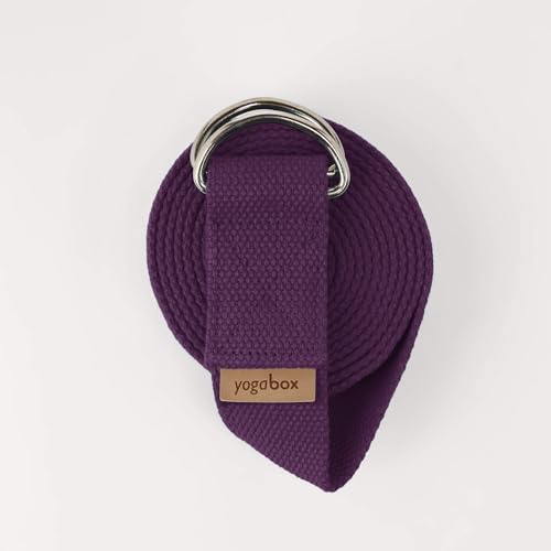 Yogabox Yogagurt Asana Belt Made in Germany aus 100% Baumwolle, mit Metallverschluss aus Zwei D-Ringen, Anfänger & Fortgeschrittene, 3 m, aubergine von Yogabox