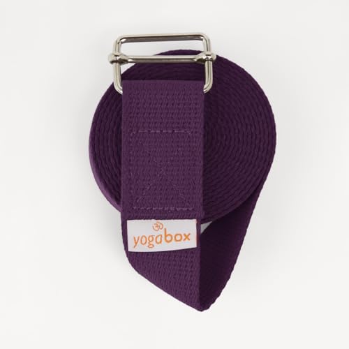 Yogabox Yogagurt Asana Belt Basic aus 100% Baumwolle, Schiebeschnalle aus Metall, Anfänger & Fortgeschrittene, 2.5 m, aubergine von Yogabox